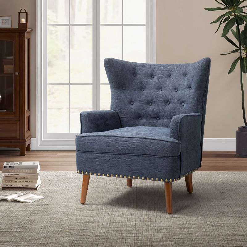Thessaly Transitional Wooden Upholstery ArmChair with Button-Tufted and Nailhead Trim | ARTFUL LIVING DESIGN, 2 of 10