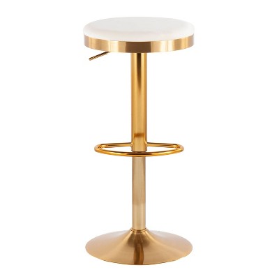 Set of 2 Gold Steel and Cream Velvet Adjustable Swivel Bar Stools