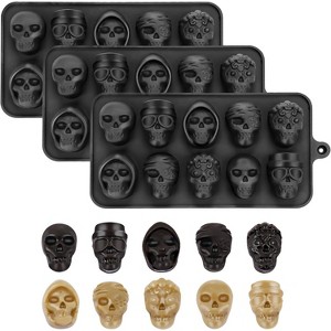 JDICTION 3 PCS Skull Chocolate Molds, 10 Cavity Silicone Candy Trays with 5 Shapes for Halloween Ice, Jelly, Resin, Crayon - 1 of 4