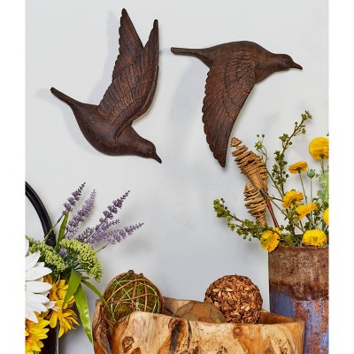 Brown Metallic 3D Sculpted Bird Wall Decor Set