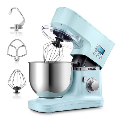 Hauswirt 3 in 1 Stand 8 Speed Electrical Dough Standing Kitchen Mixer with 5.3 Quart Bowl, Dough Hook, Wire Whip, Mixing Beater, Vintage Blue
