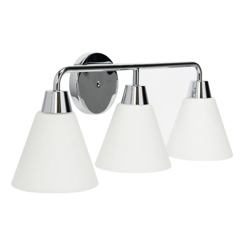 Robert Stevenson Lighting Robert Stevenson Lighting Brody Metal and Frosted Glass 3-Light Vanity Light Chrome, 6 of 7