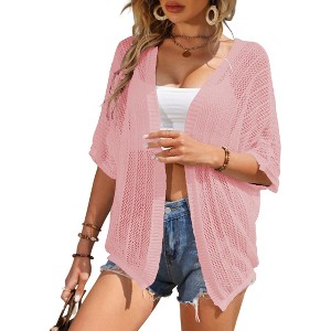 Clearlove Womens 2025 Short Sleeve Crochet Summer Cardigan Cropped Sweater Lightweight Shrug Cardigan - 1 of 2