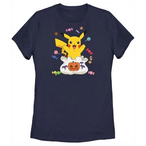 Women's Pokemon Halloween Pikachu Bag of Candy T-Shirt - 1 of 4