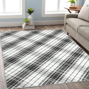 Washable Geometric Runner Rug, Non-Slip Low Pile Carpet, Foldable Stain-Resistant Plaid Floor Mat for Hallway or Entryway - 1 of 4