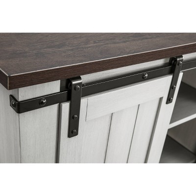 Coast-to-Coast Barn Door TV Stand in Off-White with Adjustable Shelves