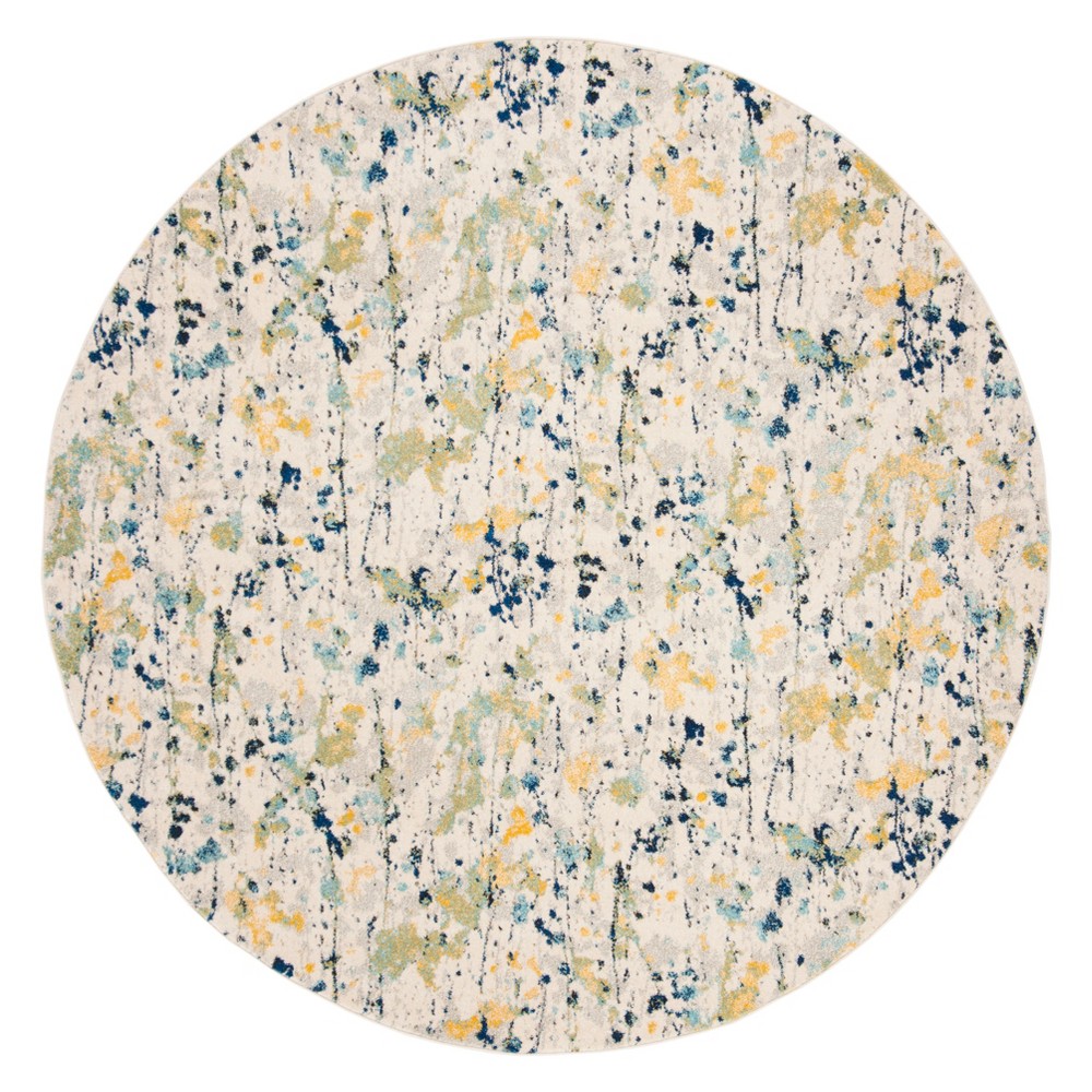 6'7in Splatter Loomed Round Area Rug Ivory/Yellow - Safavieh