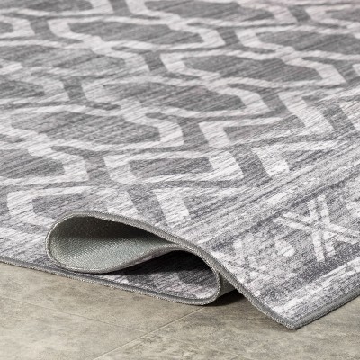 Eco-Friendly Gray Geometric 8' Square Washable Area Rug