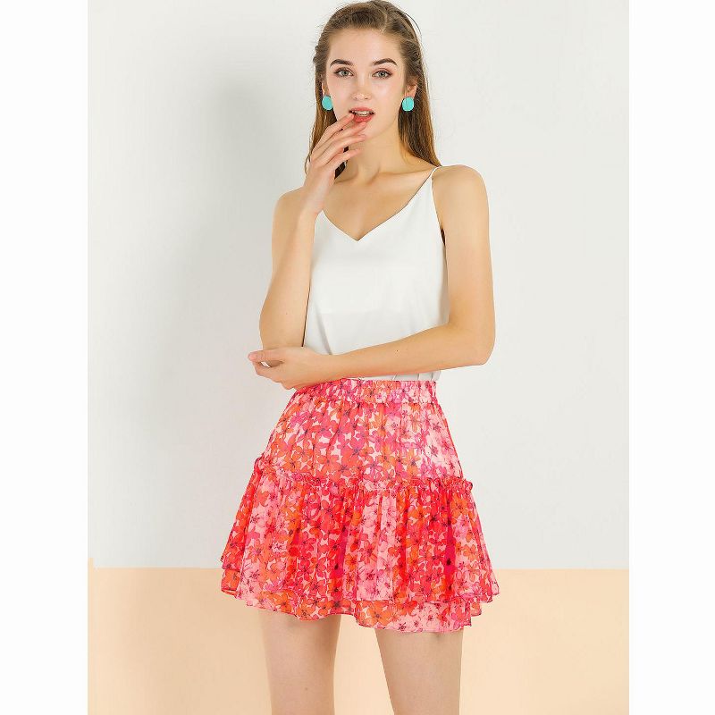 Allegra K Women's Summer Floral Tiered Ruffle Cute Mini Skirt, 4 of 8