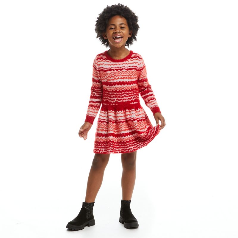 Andy & Evan  Toddler Girls Wavy Red Stripe Holiday Dress, 2 of 6
