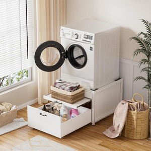 PAKASEPT Washer and Dryer Pedestals, 29" Laundry Pedestal, with Laundry Basket Shelf Drawer and Built-in Drain Pan + Hose, 700 LBS Capacity - 1 of 4