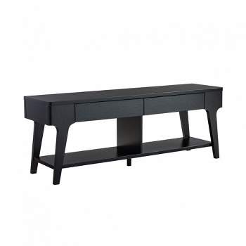 FC Design 60"W Contemporary TV Stand with Two Drawers and Rounded Corners in Black Finish
