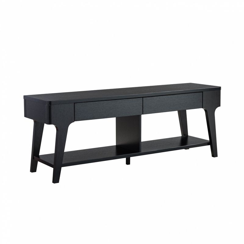 FC Design 60"W Contemporary TV Stand with Two Drawers and Rounded Corners in Black Finish, 1 of 5