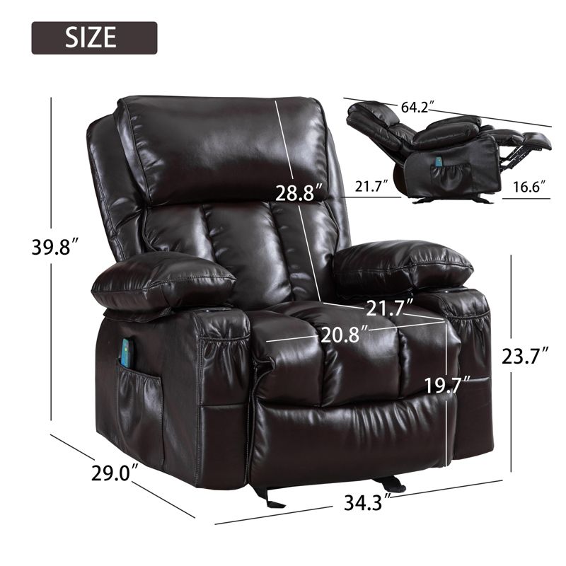 Heated Massage Recliner with Swing Function and Side Pockets - ModernLuxe, 3 of 8