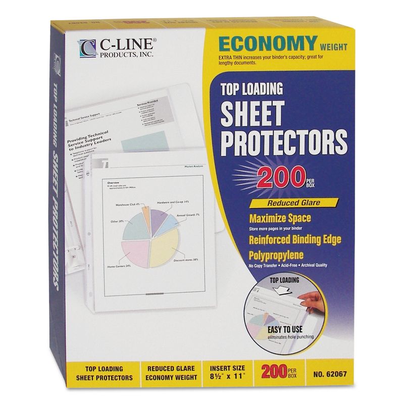 C-Line Economy Weight Poly Sheet Protector Reduced Glare 2" 11 x 8 1/2 200/BX 62067, 1 of 3
