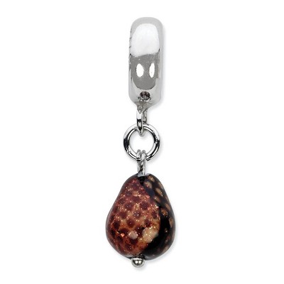 Black Bow Jewelry Murano Glass & Sterling Silver Dk Brown w/Glitter Dangle Bead Charm