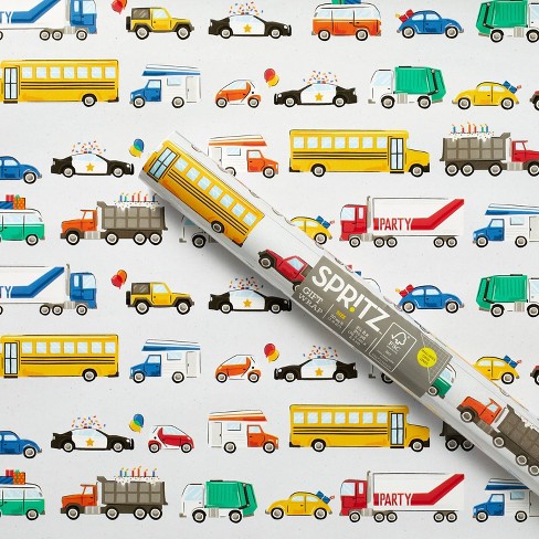 2 x sheets 50cm x 70cm 2 x tags Cars and trucks Wrapping paper BNWT 