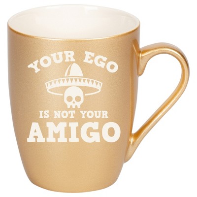 100 North Skull Sombrero 10 Ounce Vegas Gold Metallic Finish, Comfortably Fits Your Hands, New Bone China Coffee Tea Cup Mug, Your Ego Is Not Your