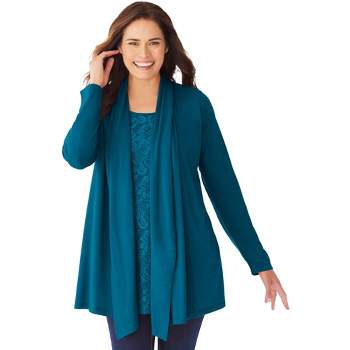 Woman Within Women's Plus Size 2-Fer Cardigan & Lace Tunic
