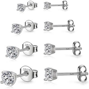 925 Sterling Silver CZ Stud Earrings: 2mm-7mm & 8 Color Options, White Gold Plated - 1 of 4