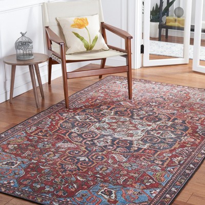 Tucson Red and Blue Synthetic Machine-Washable 8' x 10' Area Rug