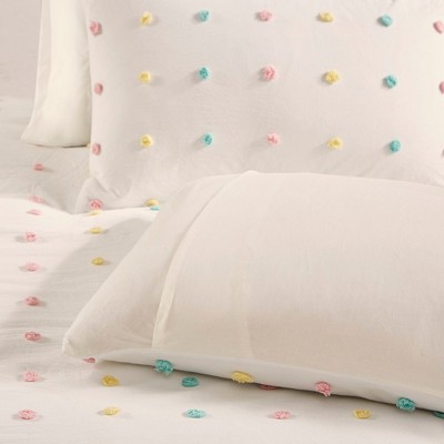 Full/Queen Multicolor Cotton Jacquard Pom Pom Comforter Set