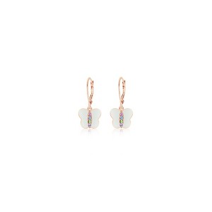 Chanteur Hypoallergenic Kids Jewelry Accessories Butterfly White Enamel CZ Rose Gold Brass Plating Earrings leverback is made from 925 Sterling silver - 1 of 1