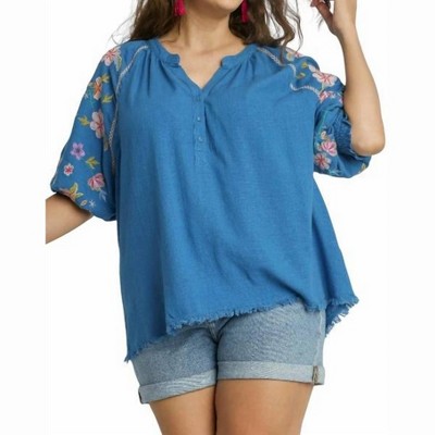 Women's Embroidered Sleeve Top - Plus - umgee XL