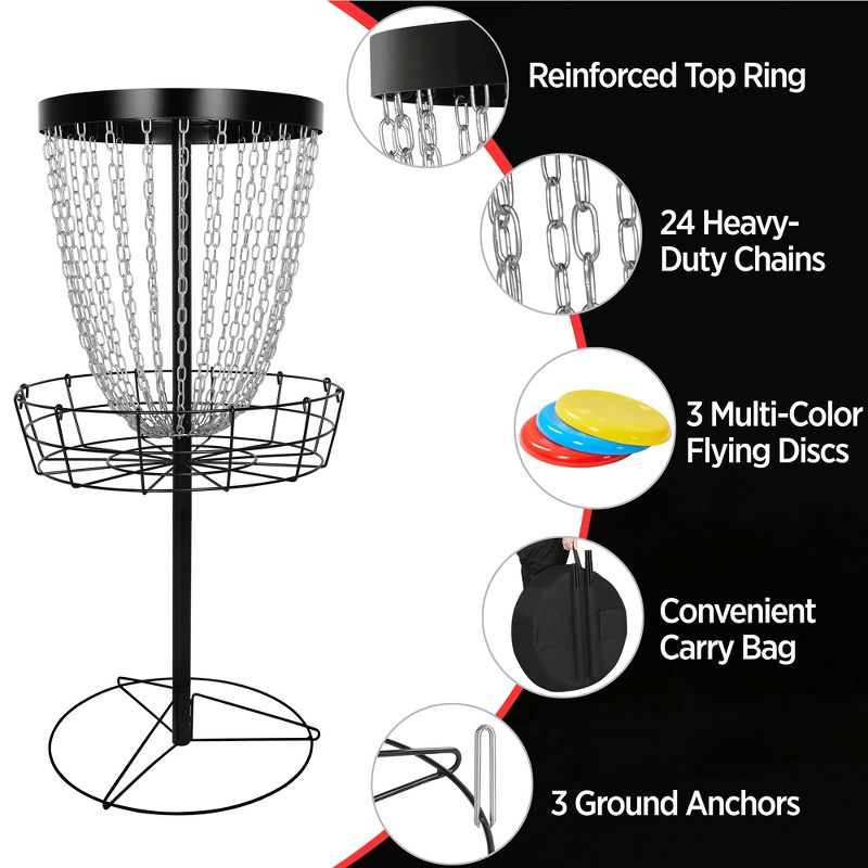 Yaheetech 24-Chain Disc Golf Basket Flying disc Golf Basket with 3 Discs, 4 of 8