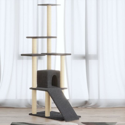 vidaXL Cat Tree Dark grey Engineered wood, plush, sisal 61.0 in tall