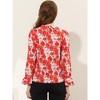 Allegra K Women's Floral Tie V Neck Chiffon Ruffle Trumpet Sleeve Blouse - 4 of 4