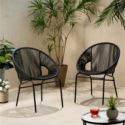 SKRAN Set of 2 Outdoor Polyethylene Rattan Club Chair,Patio Accent Chair with Iron Frame for Patio, Porch, Poolside and Balcony, Black