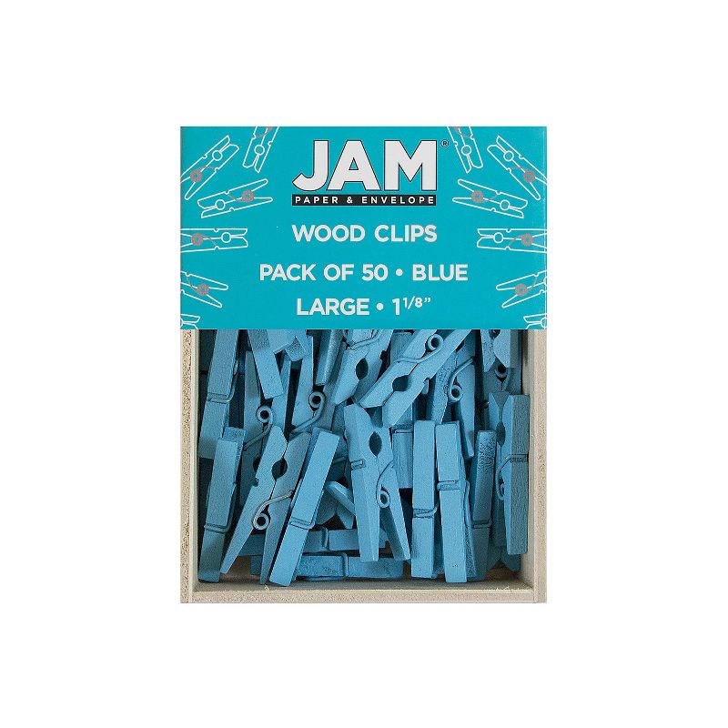 JAM Paper Wood Clip Clothespins Medium 1 1/8 Inch Blue Clothes Pins 230726776A, 2 of 5