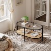 37" Oval Farmhouse Coffee Table,2-Tier Rattan w/Metal Frame & Water-Wave Glass Top,Storage Shelf Cocktail Table for Living Room - 3 of 4