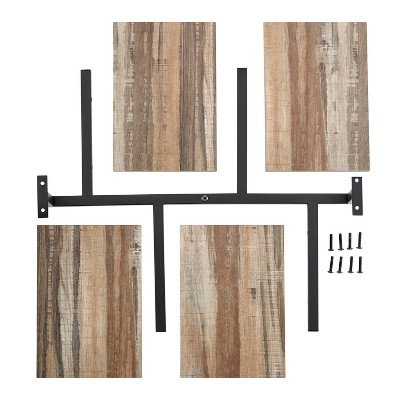 Black Iron and Wood 4-Tier Floating Wall Shelf
