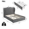 Coucheta Upholstered Bed Frame with tall headboard features built-in charging station, 4 drawers, shelf, and sturdy wooden slats. - 2 of 4