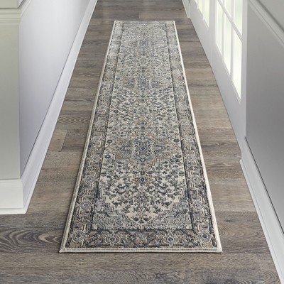 Concerto Ivory Grey Synthetic Runner Rug 2'2" x 12'