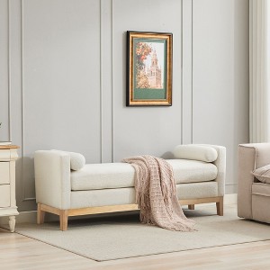 Grungis Storage Benches with Nature Wood Legs and 2 Bolster Pillows,Upholstered Storage Ottoman,Ottoman Benches for Living Room,Bedroom - 1 of 4