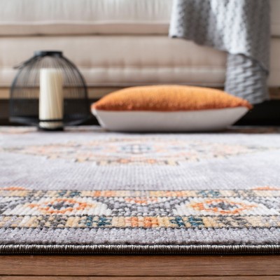 Gray and Orange Medallion Braided Fringe Area Rug