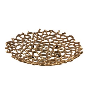 HomeRoots 15" Gold Aluminum Coral Decorative Low Bowl - 1 of 4