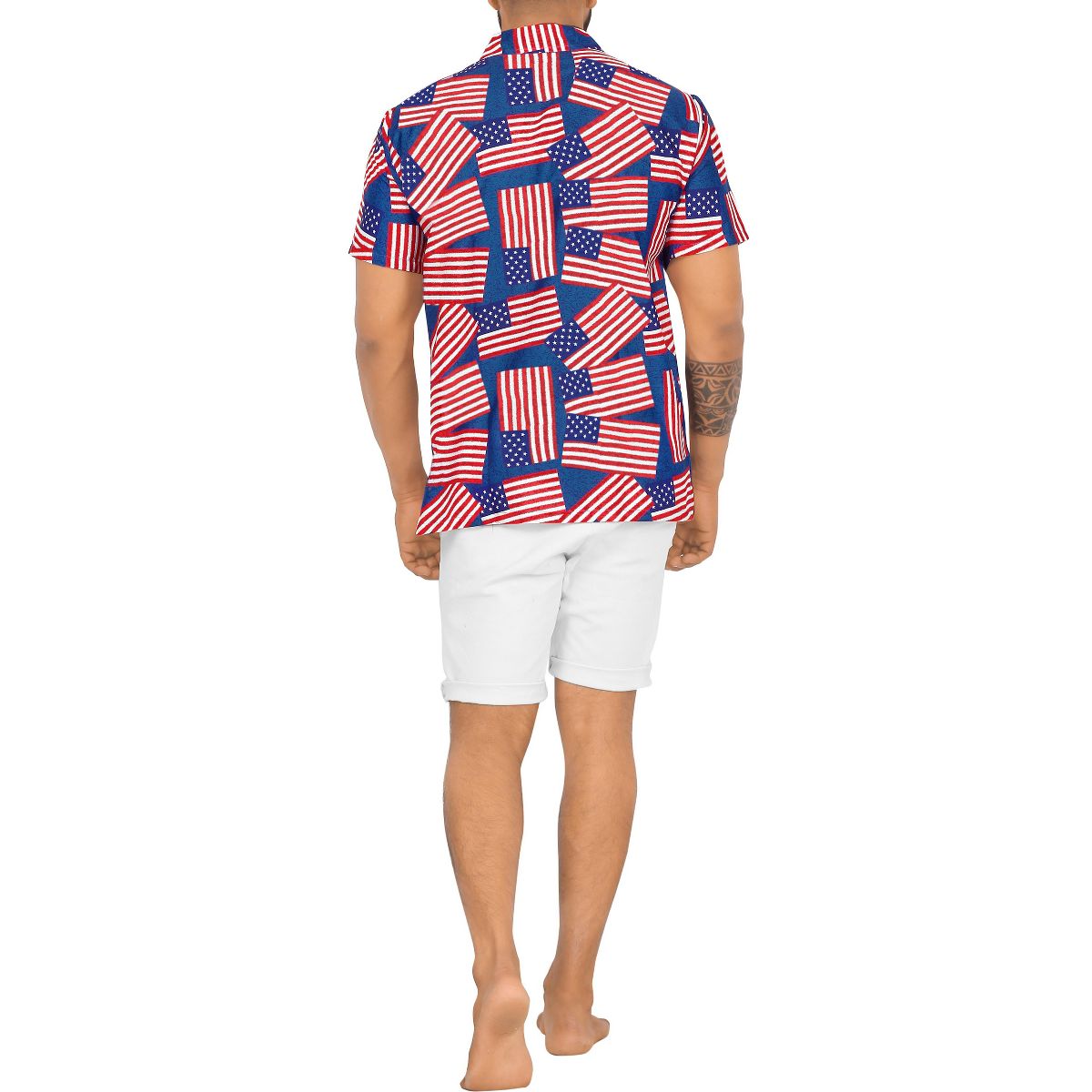LA LEELA Men's 4th of July Patriotic US American Flag Shirt Short Sleeve Button Down Holiday Hawaiian Shirts for Men S US Flags Red - thumbnail 4