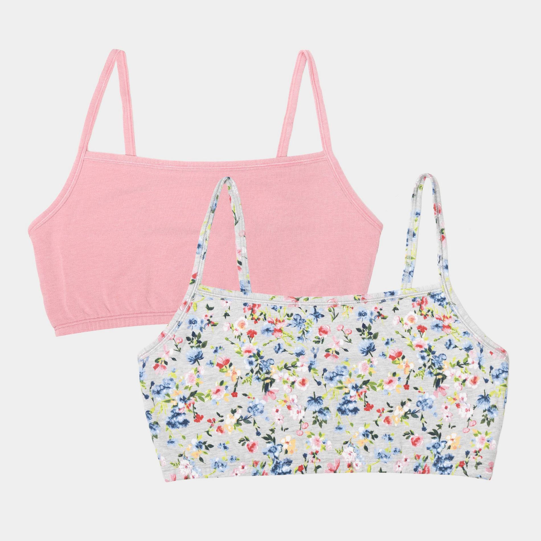 Fruit of the Loom Women's 2pk Unbelievably Soft Cotton Spaghetti Strap Sports Bra - Pink/Gray Floral XL