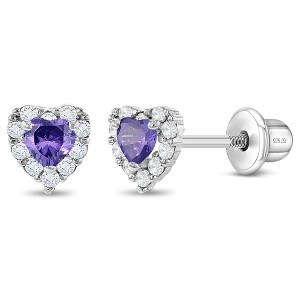 Girl's Princess Heart CZ Screw Back Sterling Silver Earrings - In Season Jewelry - 1 of 4