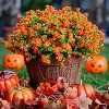 Attop 12 Bundles Artificial Fall Flowers Outdoor Fake Mums - Fake Plants UV Resistant No Fade Faux Plastic Greenery Orange - 4 of 4