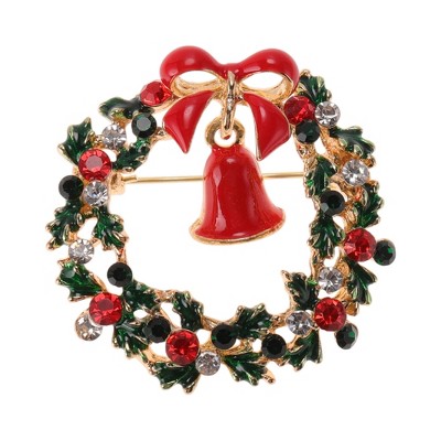 Unique Bargains Christmas Brooches Wreath Wind Chime Alloy Dripping Wax Multicolor 1.57"x2.17" 1 Pc