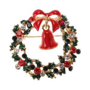 Unique Bargains Christmas Brooches Wreath Wind Chime Alloy Dripping Wax Multicolor 1.57"x2.17" 1 Pc - 1 of 4