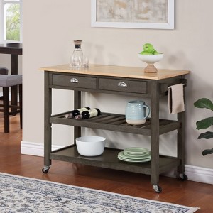 HomeStock  American Heritage 3 Tier Butcher Block Kitchen Cart with Drawers, Wirebrush Dark Gray/Butcher Block - 1 of 4