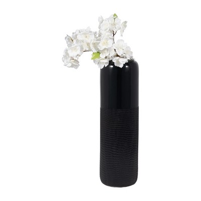 Black Grooved Ceramic Table Vase, 18-inch