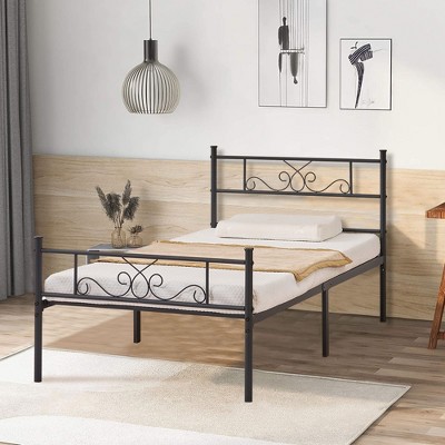 VECELO Twin/Full/Queen/King Size Bed Frame with Headboard&Footboard, Metal Bed Platform, Black