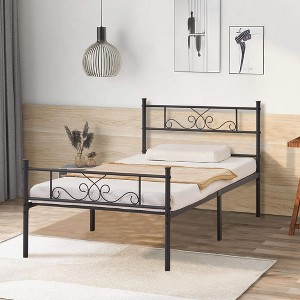 VECELO Twin/Full/Queen/King Size Bed Frame with Headboard&Footboard, Metal Bed Platform, Black - 1 of 4